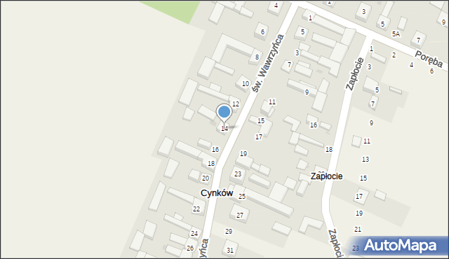 Cynków, św. Wawrzyńca, 14, mapa Cynków