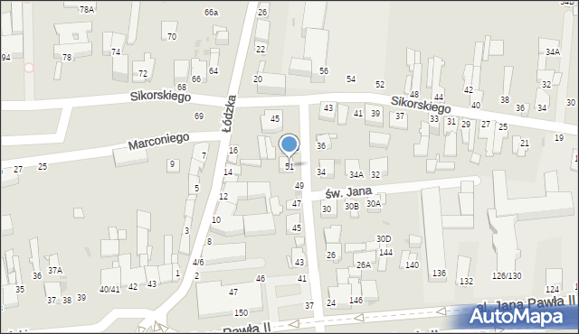 Częstochowa, św. Jana, 51, mapa Częstochowy