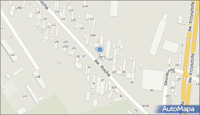 Częstochowa, św. Rocha, 106, mapa Częstochowy