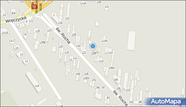 Częstochowa, św. Rocha, 118, mapa Częstochowy