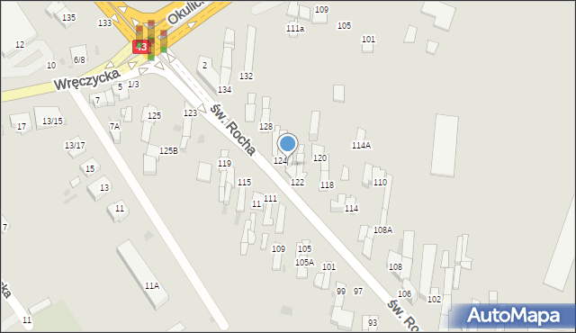 Częstochowa, św. Rocha, 124B, mapa Częstochowy