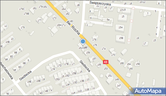 Częstochowa, św. Rocha, 161/165, mapa Częstochowy