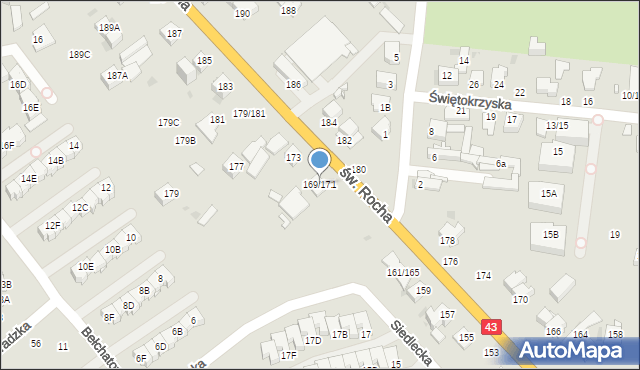 Częstochowa, św. Rocha, 169/171, mapa Częstochowy
