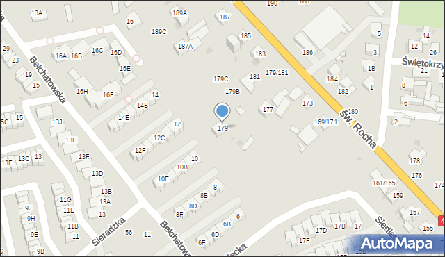 Częstochowa, św. Rocha, 179, mapa Częstochowy
