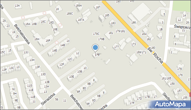 Częstochowa, św. Rocha, 179A, mapa Częstochowy