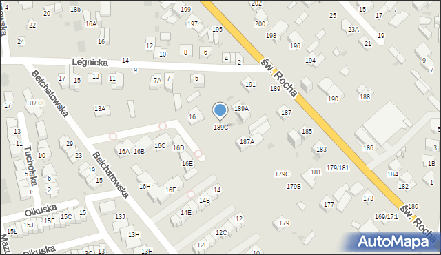 Częstochowa, św. Rocha, 189C, mapa Częstochowy