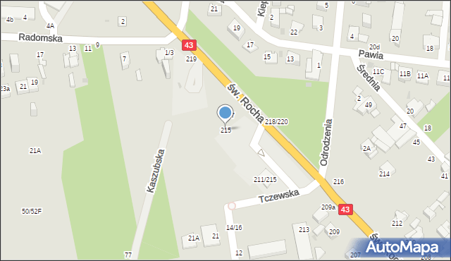 Częstochowa, św. Rocha, 215, mapa Częstochowy