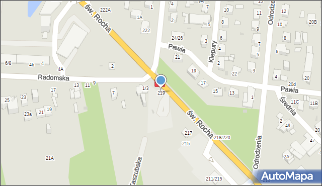 Częstochowa, św. Rocha, 219, mapa Częstochowy