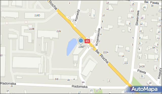 Częstochowa, św. Rocha, 219a, mapa Częstochowy