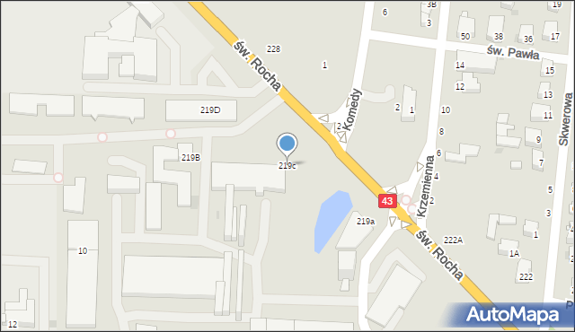 Częstochowa, św. Rocha, 219c, mapa Częstochowy