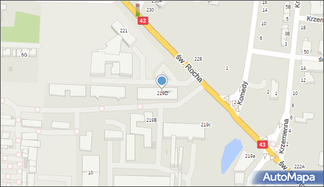 Częstochowa, św. Rocha, 219D, mapa Częstochowy