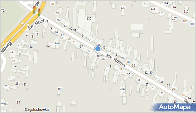 Częstochowa, św. Rocha, 49, mapa Częstochowy