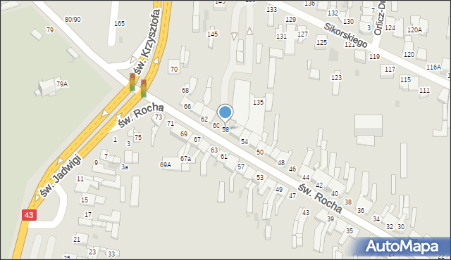 Częstochowa, św. Rocha, 58, mapa Częstochowy