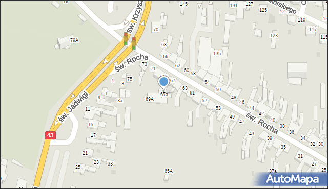 Częstochowa, św. Rocha, 67a, mapa Częstochowy