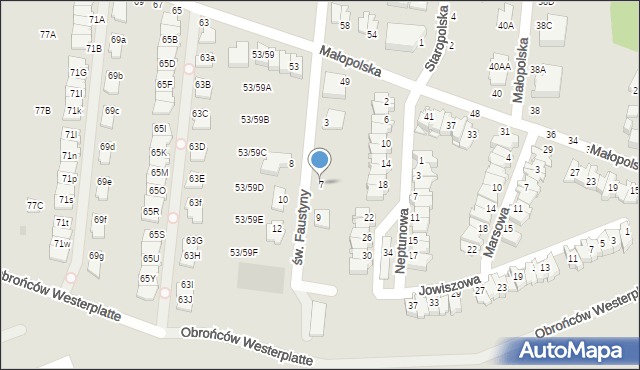 Częstochowa, św. Faustyny, 7, mapa Częstochowy