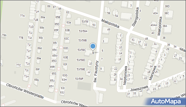 Częstochowa, św. Faustyny, 8, mapa Częstochowy