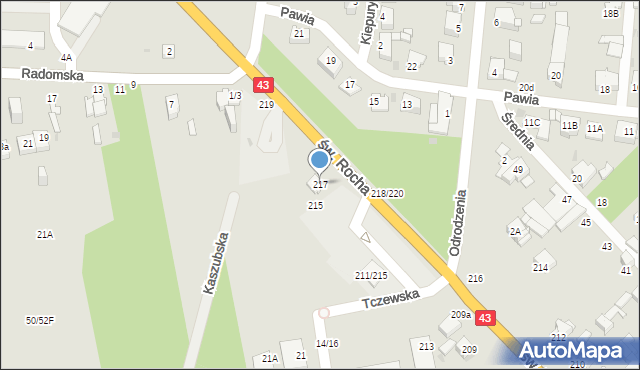 Częstochowa, św. Rocha, 217, mapa Częstochowy