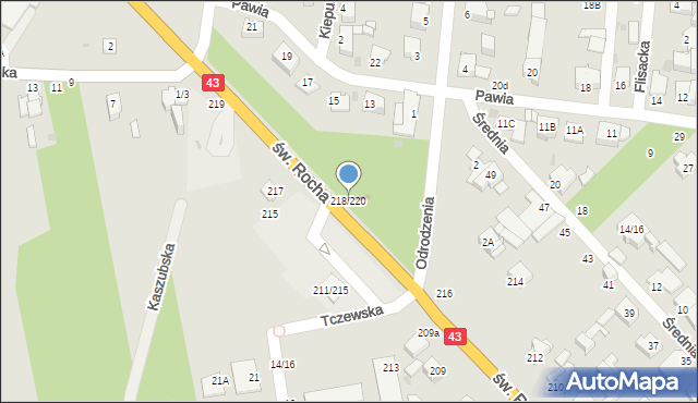 Częstochowa, św. Rocha, 218/220, mapa Częstochowy