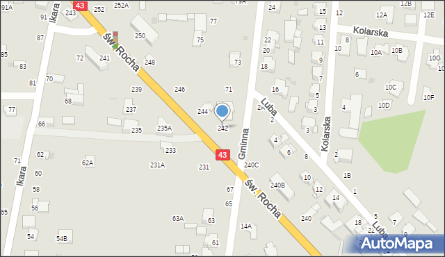 Częstochowa, św. Rocha, 242, mapa Częstochowy