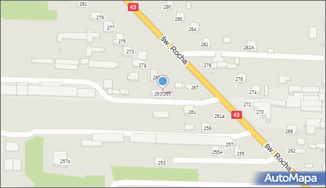 Częstochowa, św. Rocha, 263/265, mapa Częstochowy