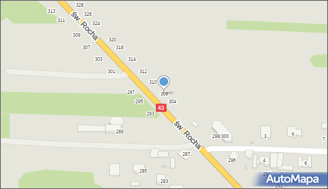 Częstochowa, św. Rocha, 306, mapa Częstochowy