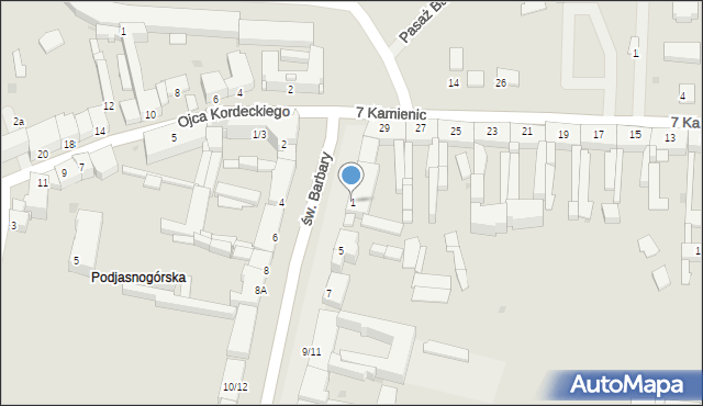 Częstochowa, św. Barbary, 1, mapa Częstochowy