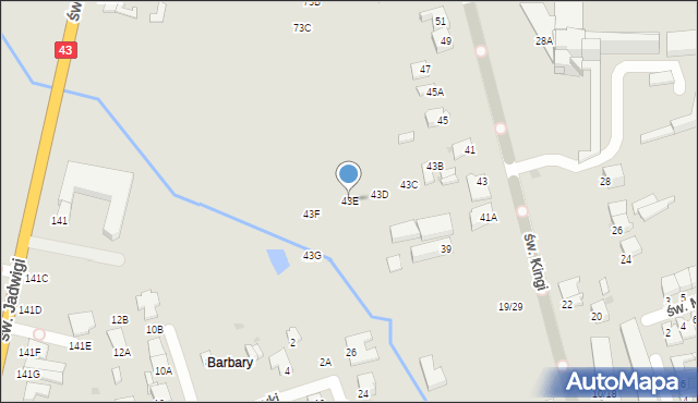 Częstochowa, św. Kingi, 43E, mapa Częstochowy