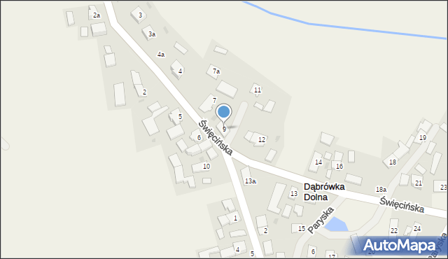 Dąbrówka Dolna, Święcińska, 9, mapa Dąbrówka Dolna