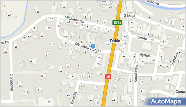 Dukla, św. Jana z Dukli, 1, mapa Dukla