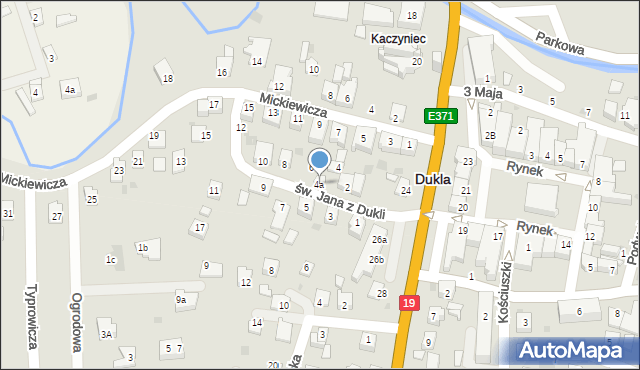 Dukla, św. Jana z Dukli, 4a, mapa Dukla