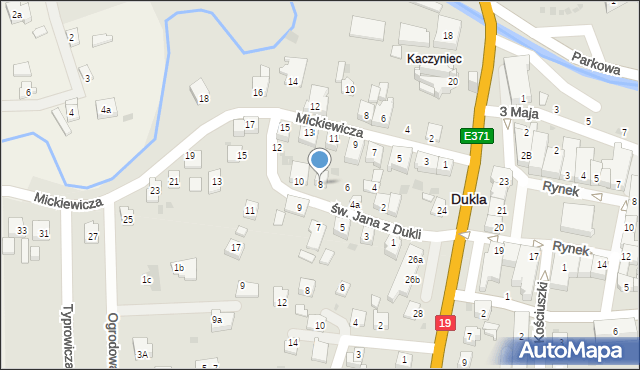 Dukla, św. Jana z Dukli, 8, mapa Dukla