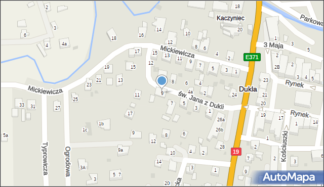 Dukla, św. Jana z Dukli, 9, mapa Dukla