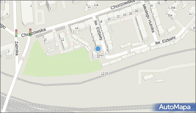 Gliwice, św. Elżbiety, 12, mapa Gliwic