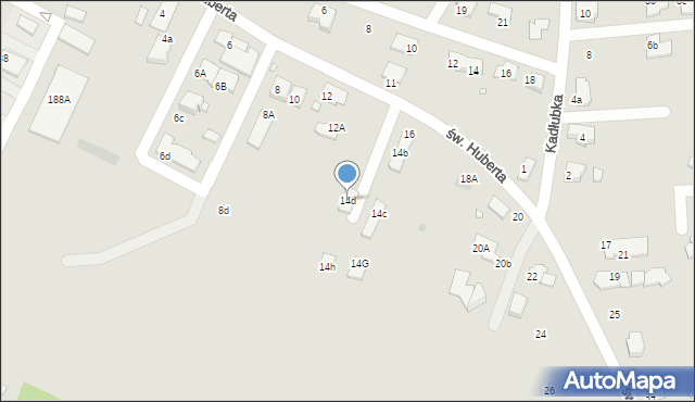Gliwice, św. Huberta, 14d, mapa Gliwic