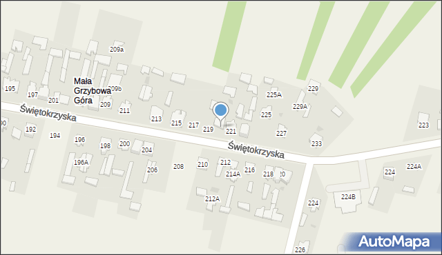 Grzybowa Góra, Świętokrzyska, 219A, mapa Grzybowa Góra