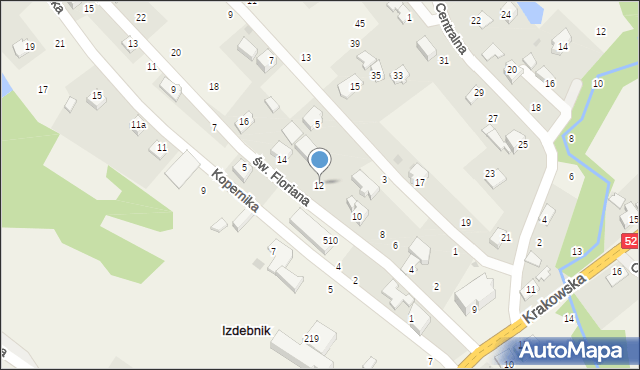 Izdebnik, św. Floriana, 12, mapa Izdebnik