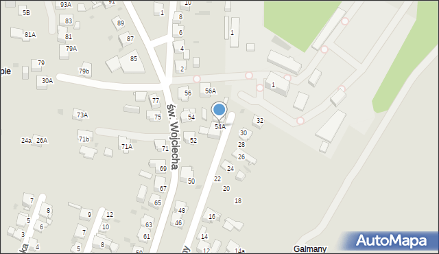 Jaworzno, św. Wojciecha, 54A, mapa Jaworzno