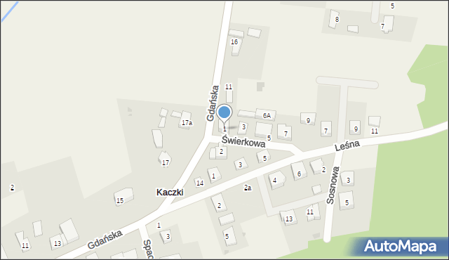 Kaczki, Świerkowa, 1, mapa Kaczki