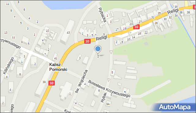 Kalisz Pomorski, św. Wojciecha, 2, mapa Kalisz Pomorski
