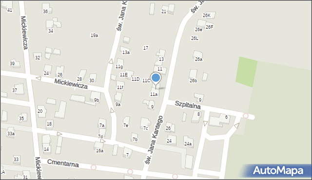 Kęty, św. Jana Kantego, 11b, mapa Kęty