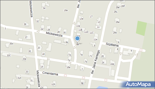 Kęty, św. Jana Kantego, 9a, mapa Kęty