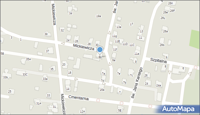 Kęty, św. Jana Kantego, 9b, mapa Kęty