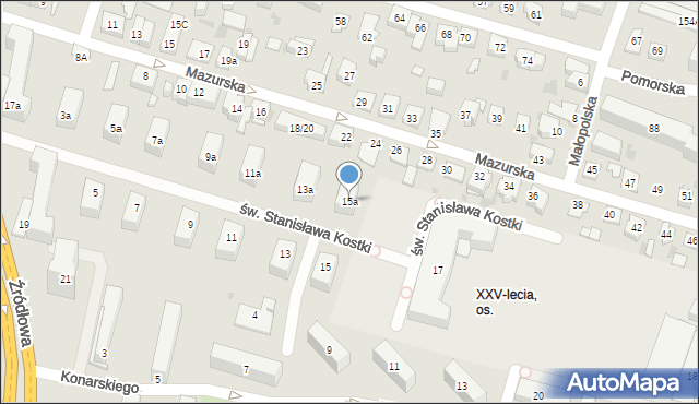 Kielce, św. Stanisława Kostki, 15a, mapa Kielc