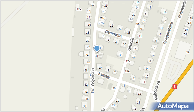 Kobierzyce, św. Wojciecha, 31, mapa Kobierzyce