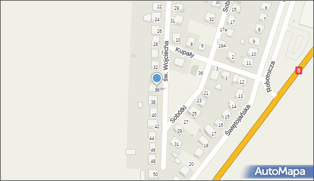 Kobierzyce, św. Wojciecha, 36, mapa Kobierzyce