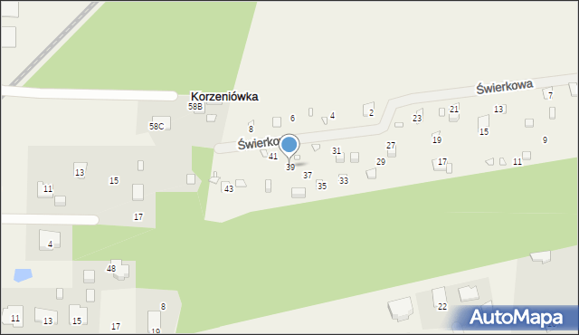 Korzeniówka, Świerkowa, 39, mapa Korzeniówka