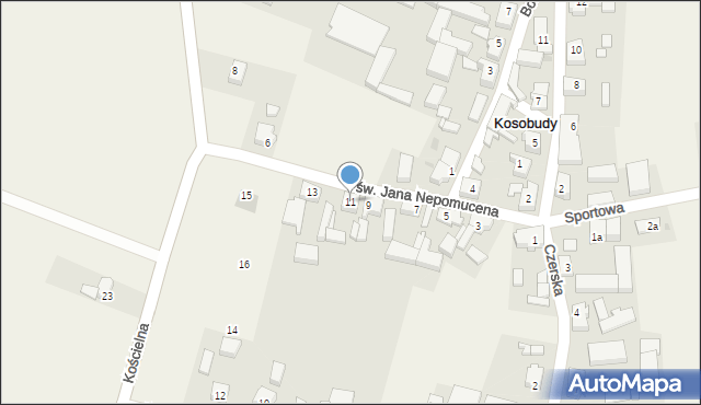 Kosobudy, św. Jana Nepomucena, 11, mapa Kosobudy