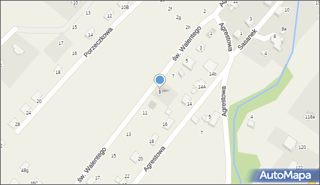 Kozy, św. Walentego, 9, mapa Kozy