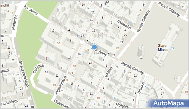Kraków, św. Anny, 4, mapa Krakowa