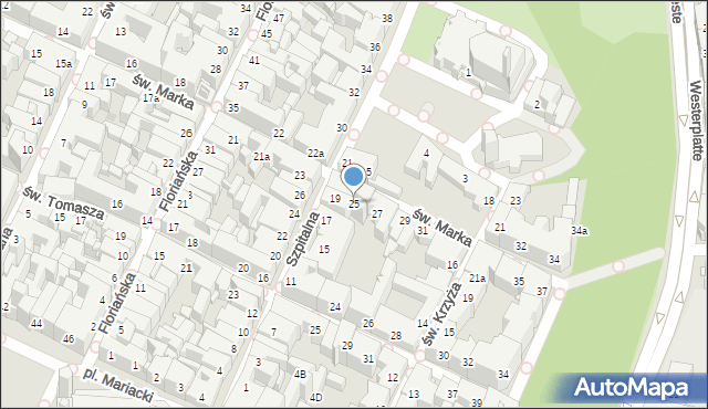 Kraków, św. Marka, 25, mapa Krakowa